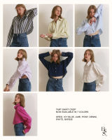 beforesunset_studio - Tart Shirt Crop Top เสื้อเชิ้ตทรง oversized ครอปหน้าสั้นหลังยาว *Pre-order Icy blue &amp; White*