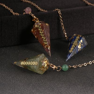 Orgonite Reiki Pendulum Natural Chip Stone Amulet Healing 7 Chakra Crystal Energy Meditation Hexagonal Pendanr For Women Jewelry