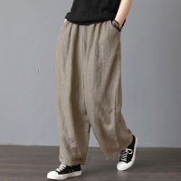 Full 2021 Women Wide Leg Pants Elastic Waist Pants Cotton Linen Women Pants Solid Pocket Lady Pants Casual 5XL