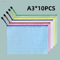 ✥✌▬ 10pcs A3 Mesh Zipper File Bag5 colors waterproof plastic file Bag for organizing school and office supplies cosmetics trave