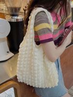 【Hot Sale】 Korean ins girl heart fold bubble shoulder tote bag portable fresh female shopping armpit