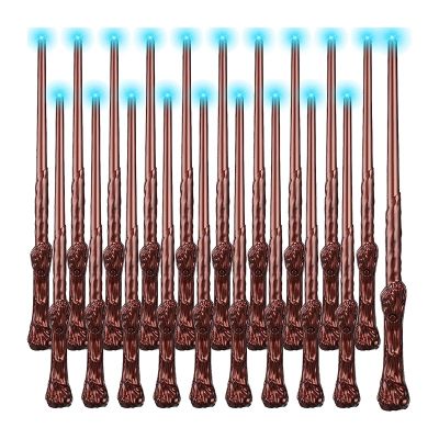 20 PCS Wizard Wand Sound Illuminating Toy Wand 14.2 Inch Brown For Kids Girls Boys Costume Cosplay Accessory Halloween Party