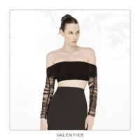 [VALENTIER] SS22 OFF-THE SHOULDER TULLE CROPPED TOP เสื้อไหล่ปาด เสื้อผู้หญิง ชุดทางการ ชุดออกงาน เสื้อผ้าแฟชั่นผู้หญิง