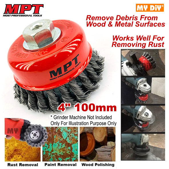 DIYHARDWARESTATION High Quality MPT 4” Wheel Twisted Wire Cup Brush