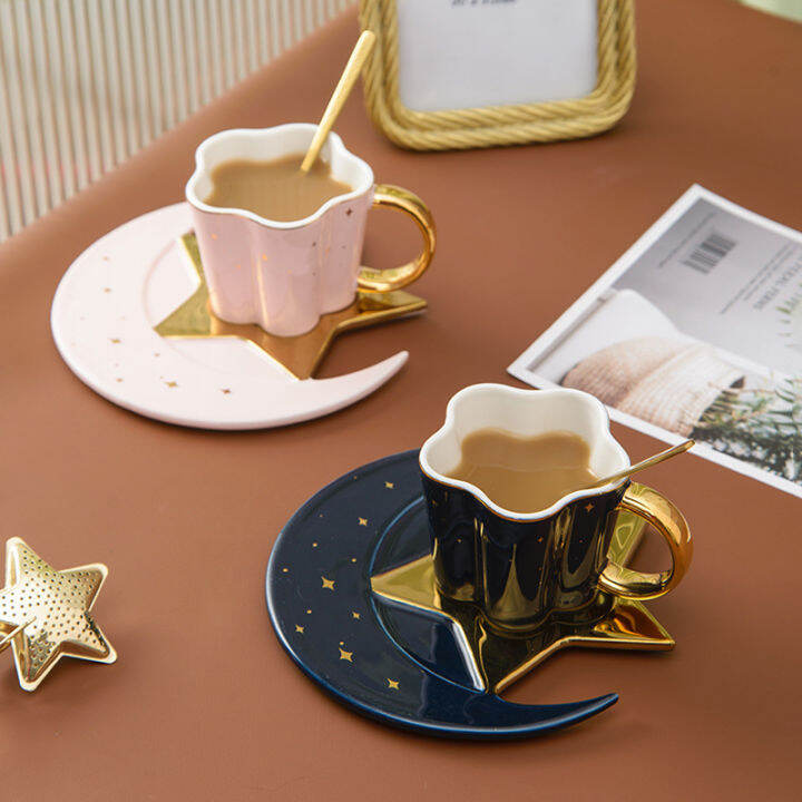 creative-ceramic-star-moon-coffee-cup-and-saucer-with-spoon-golden-ceramic-mug-milk-tea-water-cup-luxury-drinking-glass-gift