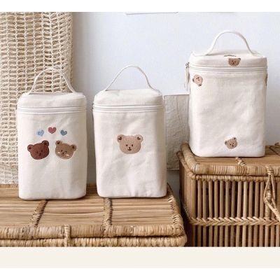 hot！【DT】✈  Baby Diaper Canvas Embroidered Cooler Food Thermal Insulation Carrying Korean