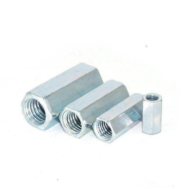 20pcs-m6-m8-hex-long-nut-coupling-connection-nuts-thread-rod-carbon-steel-galvanized-long-hexagonal-nut-stub-l-16mm-20mm-25mm-nails-screws-fasteners