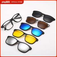 PING3693 การป้องกัน UV400 แว่นกันแดดโพลาไรซ์แบบคลิปแม่เหล็ก ขี่จักรยาน/ขับรถ กรอบแว่นตาสีดำพร้อมคลิปหนีบแว่นกันแดด ทันสมัยและทันสมัย 6 Iin 1คลิปแว่นตาขี่จักรยาน สำหรับผู้หญิงและผู้ชาย