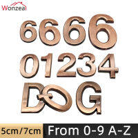 สติกเกอร์ตัวอักษรความสูง 5 ซม./7 ซม. แผ่นประตู 0123456789 AZ บรอนซ์ ABS พลาสติก Plaque บ้านเลขที่โรงแรมที่อยู่หลักตกแต่ง-so6