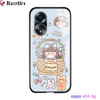 Jizetin OPPO A58 4G เคสฝาหลังกระจกเทมเปอร์การ์ตูนเด็กผู้หญิงน่ารักดีไซน์เด็กผู้หญิงเคสมันวาวกันกระแทก