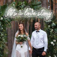 It S A Love Story Neon Sign Wall Decor สำหรับงานแต่งงานหมั้น Hotle ตกแต่งของขวัญวันวาเลนไทน์เย็นสีขาว Neon Sign