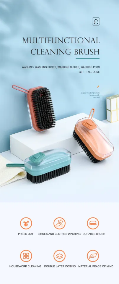 Soft Bristle Cleaning Brush,Press Type Automatic Liquid Adding Brush,  Household Shoes Brush for Student