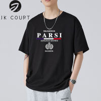 JK Court เสื้อยืดแฟชั่นลำลองนักออกแบบแฟชั่นสำหรับผู้ชายแขนสั้นหลวมพิมพ์ลายอเมริกันฤดูร้อนใหม่