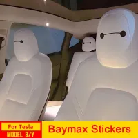 สติกเกอร์ติดพนักพิงศีรษะบนเบาะรถ Tesla Model 3 Y S X Baymax สติกเกอร์ที่เป็นเอกลักษณ์ดวงตาขนาดใหญ่อุปกรณ์ตกแต่งภายในรถยนต์คริสต์มาส2023 2022 2021