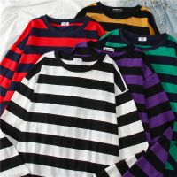 ✲♞ 5 colors Women Cotton Purple Striped Tops Slim Fit t shirt Harajuku Tshirt Summer Long Sleeve Korean Feminina oversized t shirt