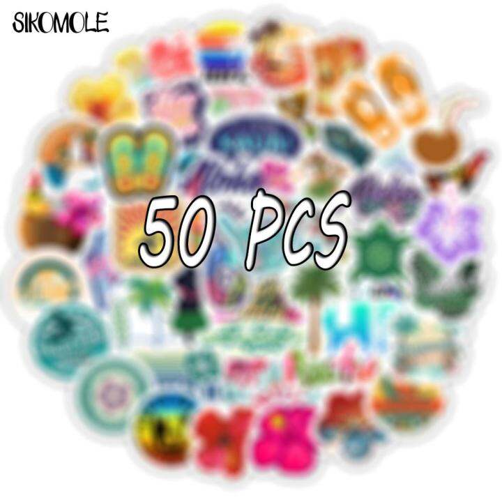 10-30-50pcs-cartoon-hawaii-tropical-beach-sticker-summer-hibiscus-flower-diy-toys-laptop-skateboard-luggage-helmet-stickers-f5-stickers-labels