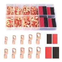 120Pcs Copper Wire Terminal Connectors, AWG 2 4 6 8 10 12 Ring Lug Kit with 60Pcs Heat Shrink 60Pcs Battery Cable Lugs