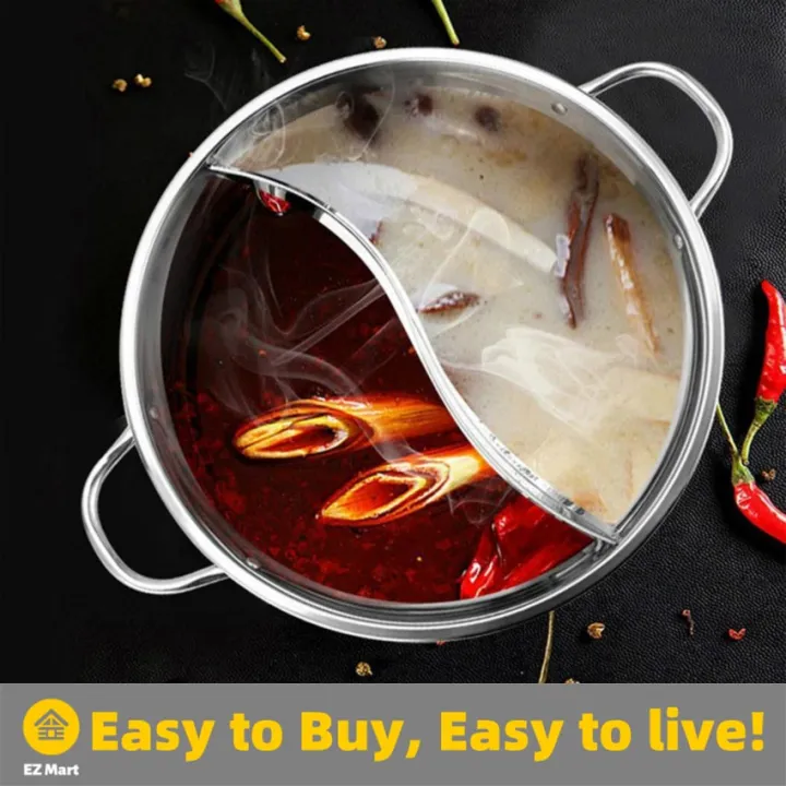 【Free Strainer and Spoon】30cm Chinese Hot Pot With Interval Stainless ...
