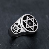 《 DTOU Fashion 》 Punk Simple Star Of David แหวนแฟชั่นสแตนเลส Vintage Silver สี Hexagram แหวนผู้ชาย Biker Amulet เครื่องประดับขายส่ง