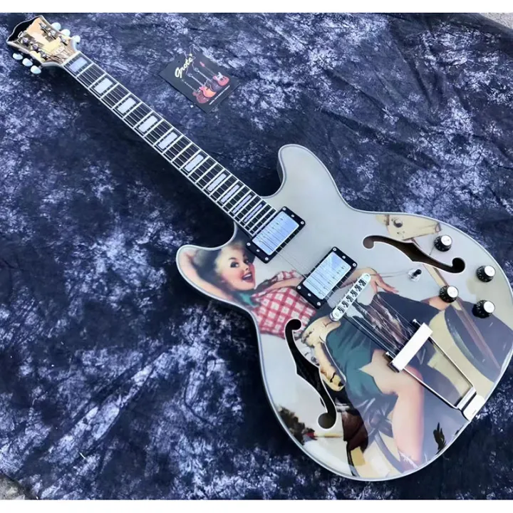 New Arrival Grote ES335 Semi Hollow Body Electric Guitar Water Transfer