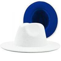 Women Men Wool White Blue Fedora Hat With Leather Ribbon Gentleman Elegant Lady Winter Wide Brim Jazz Church Panama Sombrero Cap