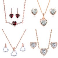 ∋ ZHOUYANG Jewelry Sets For Women Trendy Red Love Heart Crystal Necklace Earring Engagement Silver Color Fashion Jewelry KAS075