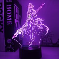 Genshin Impact Keqing Tartaglia Zhongli Xiao Hutao Venti Ningguang 3D LED Nigh Light Lamp for Kids Gift Hot Game Light