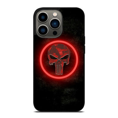 The Punisher Skull Red Glow Phone Case for iPhone 14 Pro Max / iPhone 13 Pro Max / iPhone 12 Pro Max / XS Max / Samsung Galaxy Note 10 Plus / S22 Ultra / S21 Plus Anti-fall Protective Case Cover 193