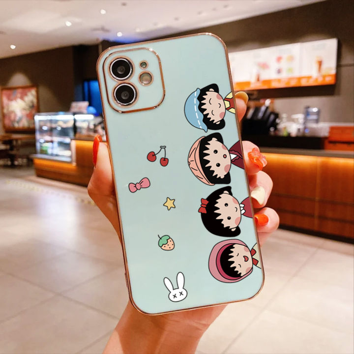 ggk-เคสสำหรับ-oppo-reno10-pro-5g-ฟรีสายคล้องลายการ์ตูนน่ารักน่ารักน่ารักชิบิมาคุโคเช่เคสลายขอบสี่เหลี่ยมชุบเคลือบเคสโทรศัพท์เด็กผู้หญิงเคสโทรศัพท์นิ่ม