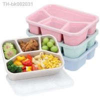 ₪❖ Newest Lunch Box 4 Grid Wheat Straw Dinnerware Leak-Proof Food Storage Container Children Kids School Office Microwave Bento Box