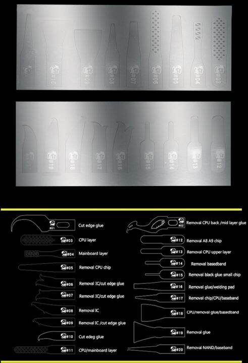 เครื่อง-cpu-ชิป-bga-20-in-1เมนบอร์ดโทรศัพท์มือถือเครื่องมือทำความสะอาดกำจัดชิปบางพิเศษชุดใบปัดน้ำฝน1ชิ้นด้ามจับ-ใบมีด20ชิ้น