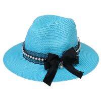 [COD] 2022 spring and summer new straw hat pearl bow streamer male female travel sun protection