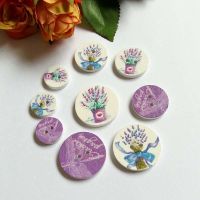 50Pcs/lot Mixed Lavender Flowers Wood Buttons Scrapbooking for Craft  Decorative buttons 15mm/20mm/25mm Haberdashery