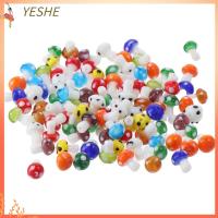 YESHE 100 PCS 10มม. 13มม. ลูกปัดทรงเห็ด กระจกสำหรับผู้หญิง เห็ดจากเห็ด เสน่ห์ของเห็ดที่มีสีสัน ทำเครื่องประดับ DIY สีสันสดใส ลูกปัดแก้วลูกปัด กำไลข้อมือสร้อยข้อมือ