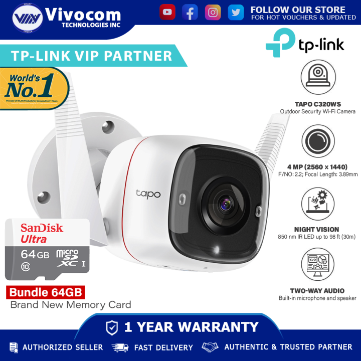 TPLink Tapo C320WS Outdoor Security WiFi Camera With Bundle SanDisk