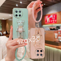 เคสโทรศัพท์แฟชันใหม่2023ชิ้นสำหรับ Realme11 11NFC 5G Realme C51 NFC 4G พร้อมที่ตั้งรูปหมีการ์ตูนสร้อยข้อมือซิลิโคนฝาหลังขอบตรงชุบโลหะด้วยไฟฟ้าเคสกันกระแทก REALME11NFC