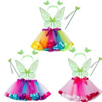 Girls Princess Fairy Costumes Set Kids Halloween Party Cosplay Unicorn Rainbow Butterfly Wings Dress Tutu Birthday Dress Up