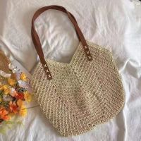 Simple woven single-shoulder papyrus bag commuter photo beach bag ladies straw woven bag vacation leisure bag 〖WYUE〗