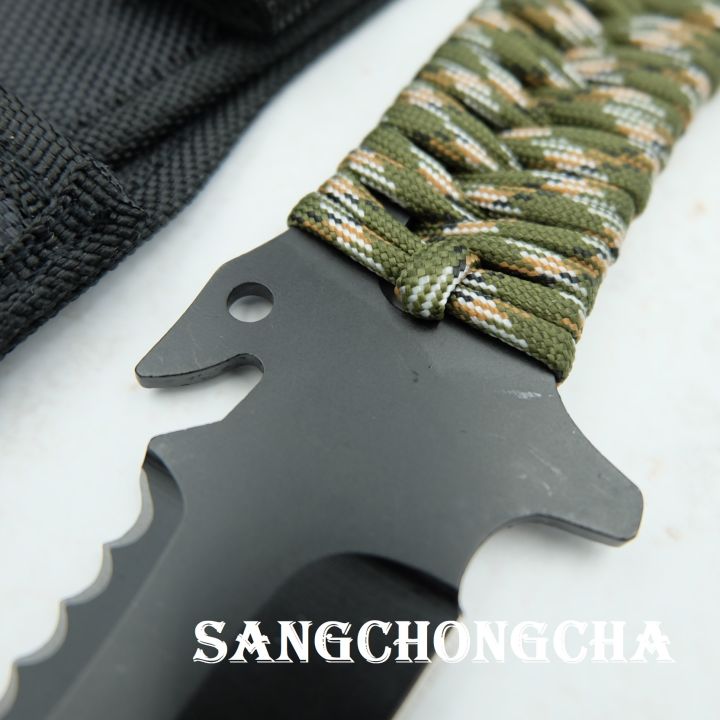 sangchongcha-fixed-blade-knife-มีดพก-มีดเดินป่า-มีดดำน้ำ-มีดใบตาย-มีดแคมป์ปิ้ง-มีดมัลติฟังก์ชั่น-ยาว22-00cm-แถมซองไนลอนอย่างดี-เล่มเดียวจบ-ทั้งทุบกระจก-เปิดฝา-เลื่อยไม้-ตัดเชือก-แล่เนื้อ-ล่าสัตว์-และอ