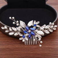 Blue Crystal Hair Comb Bridal Tiara Wedding Hair Accessories Handmade Leaf Pearl Women Hair Pins Bridal Hair Jewelry Headpiece