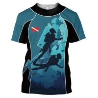 2023Summer Funny Scuba Diving 3D Print Men T-shirt Polyester Quick Drying O-Neck Top Tees Short Sleeve Loose Tops Tees Oversized 6XL