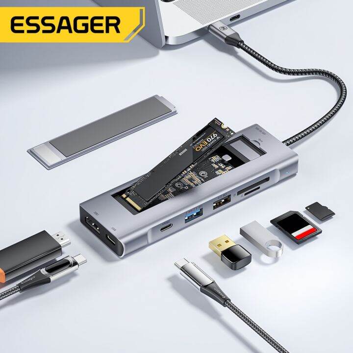 In Usb C Hub With M Nvme Sata Ssd Enclosure Type C To Hdmi Compatible Tf Sd Pd W Dock