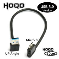 USB 3.0 Type A  to Micro B 90 Degree Up Down Angled With Lock Screws Mount Data cable USB 3.0 A to B 30cm connect hdd short cord Wires  Leads Adapters