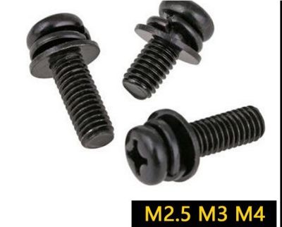 M2.5/M3/M4 phillips cross recessed pan head black screws with flat spring washers assortment kit set hardware240 Nails  Screws Fasteners