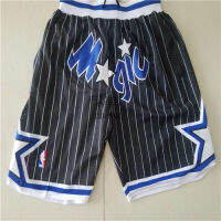 Nbamb Nba Magic Team Pants Maddie Hardaway OAL กระเป๋าปักย้อนยุคมีซิปสีดำและเสื้อสตรีลายทางฟ้าขาวชุดบาสเก็ตบอล