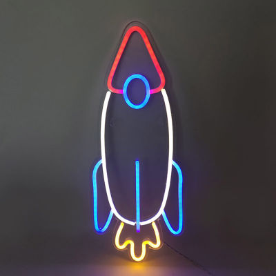 1pc LED Neon Night Light Rocket Art Design Restaurant Shop Wall-Mounted Lighting Lamp Creative Indoor Night Lamp