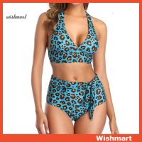 ❡⊙❐ [WM] Women Leopard Print Swimsuit Halter Bra High Waist Briefs Swimwear Bikini Set