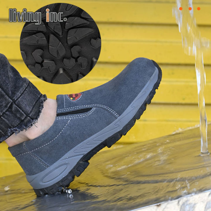 รองเท้าเซฟตี้-หัวเหล็ก-ป้องกันการชนและป้องกันการเจาะ-แผ่นเหล็กบิวท์อินที่พื้นรองเท้า-สีฟ้าและสีเทา-พร้อมส่ง