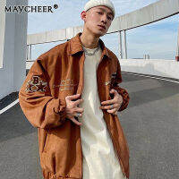 MAYCHEER เสื้อสเวตเชิ้ตวินเทจของผู้ชาย,เทรนด์ด้านนอกฮาราจูกุแขนยาววัยรุ่นแจ็กเก็ตป๊อปผู้ชายเสื้อปกกระดุมแถวเดียวมาตรฐานใหม่