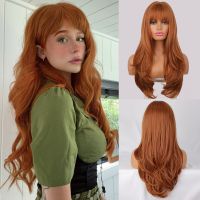 Synthetic Wigs for Women Long Wavy Red Brown Copper Ginger Wigs With Bangs Long Straight Ombre Red Cosplay Wig Heat Resistat Wig  Hair Extensions Pads